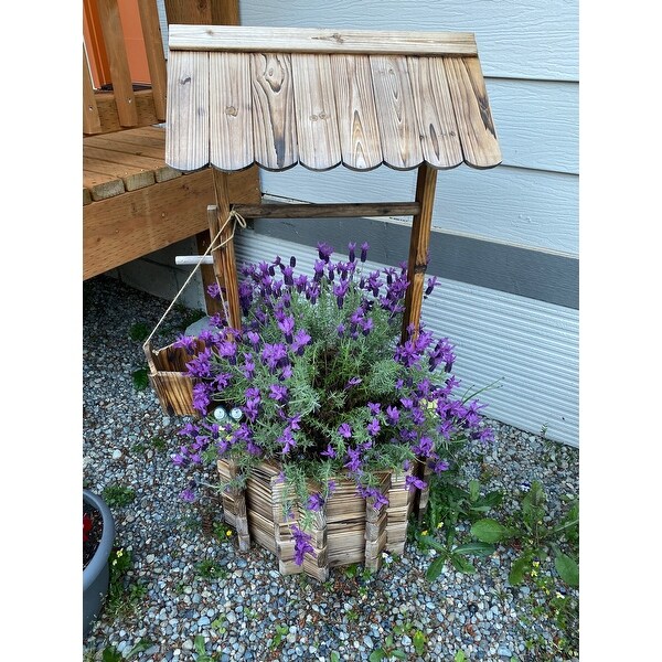 Wallpaper Shop Costway Outdoor Wooden Wishing Well Bucket Flower Plants Free