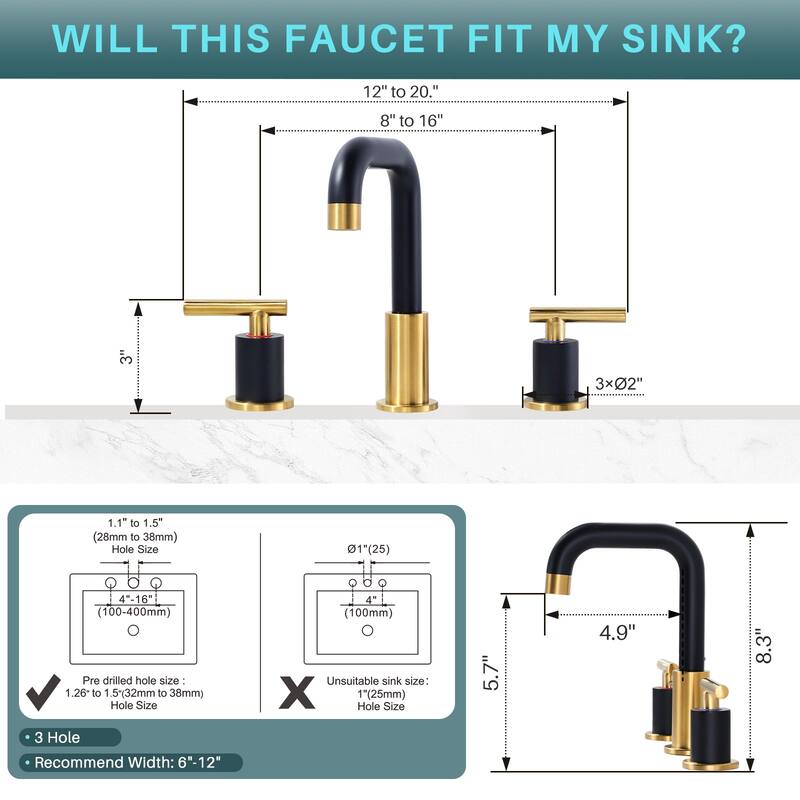 WOWOW 8-inch Dual Handle Widespread Bathroom Faucet