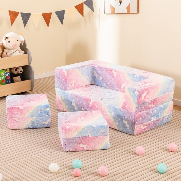slide 2 of 21, Two Seater Kids Play Couch with Washable Flannel Cover Multicolor