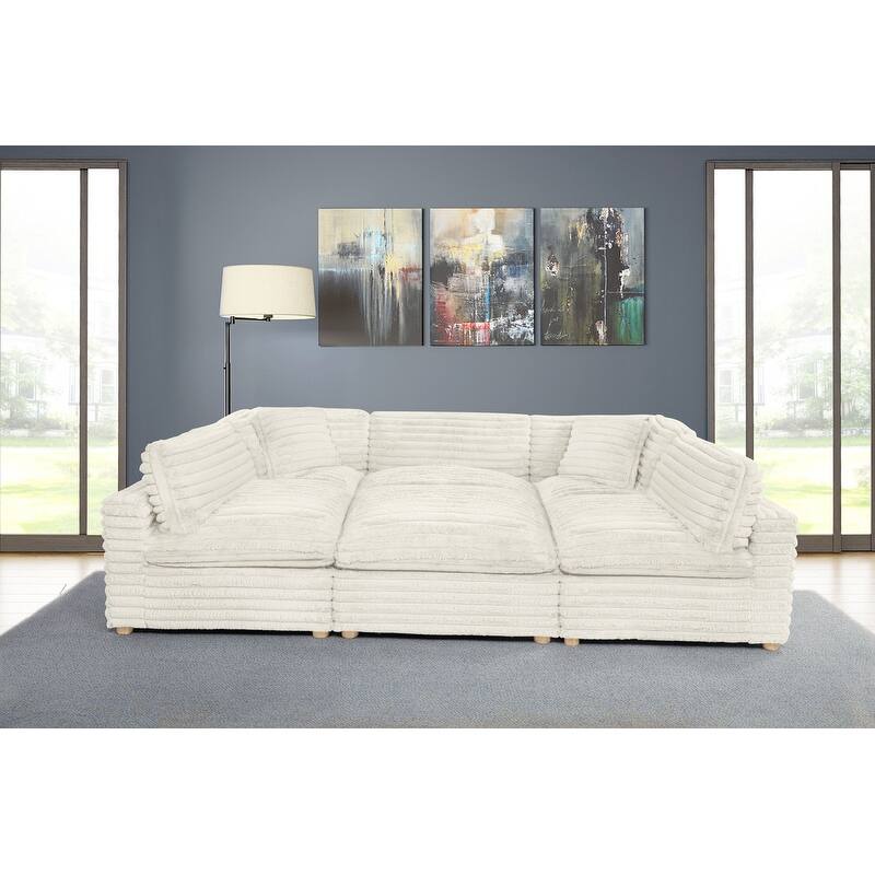 Best Quality Furniture 4-Piece Section Corduroy Modular - Beige with 2 Armless Chairs 1 Ottoman