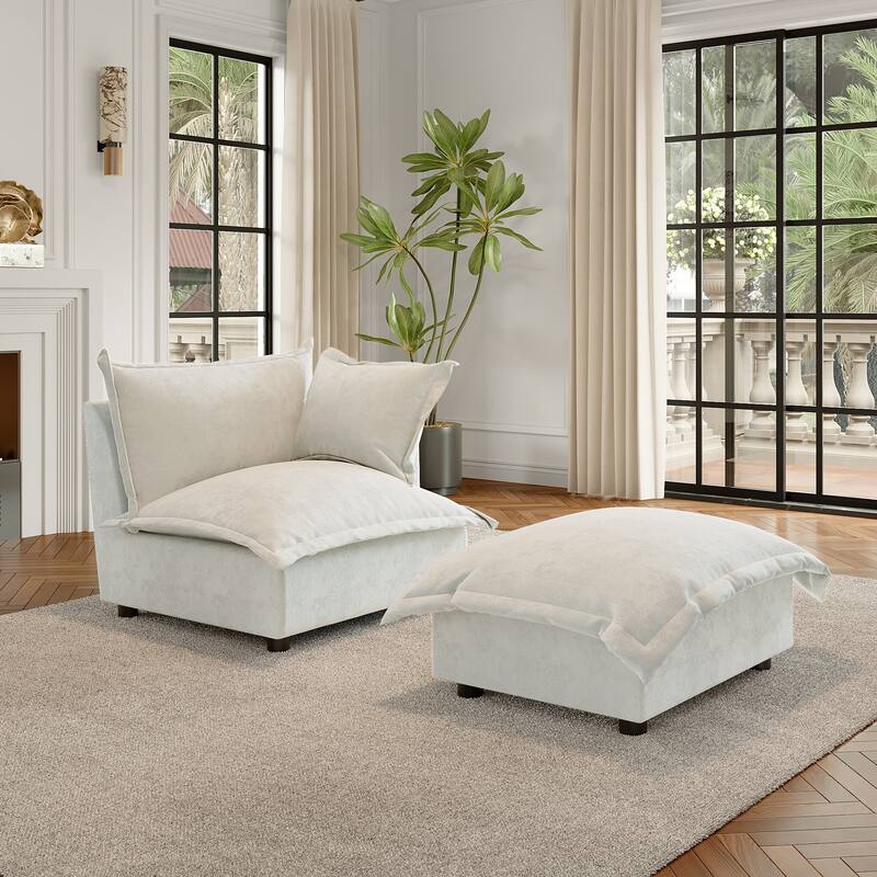 Modern Cloud Chaise Longue Accent Chair with Ottoman set