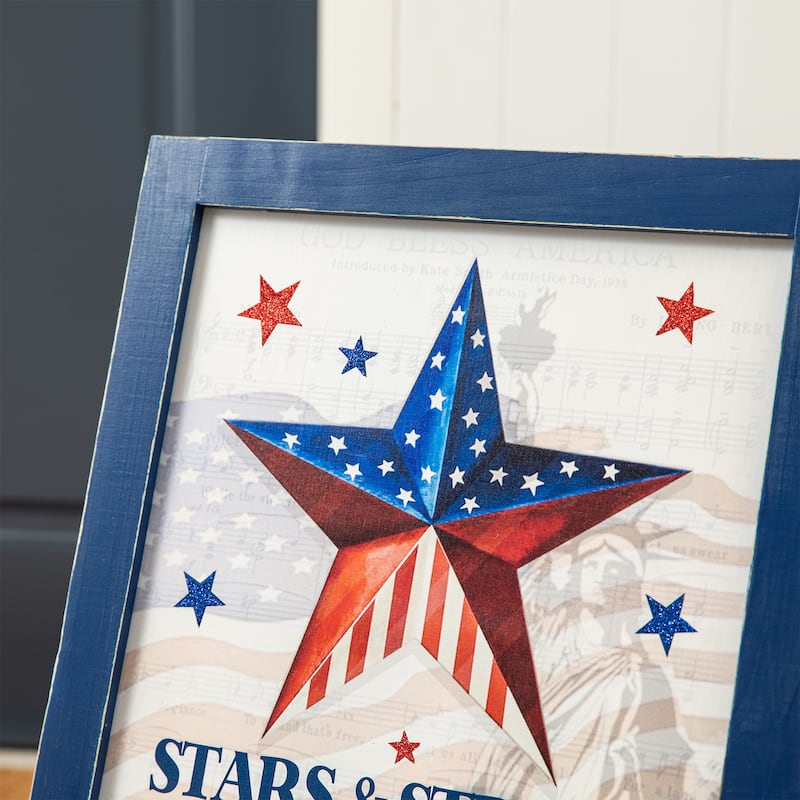 Glitzhome 24"L Wooden Patriotic Americana Wall Hanging Sign Porch Decor - 24 x 15