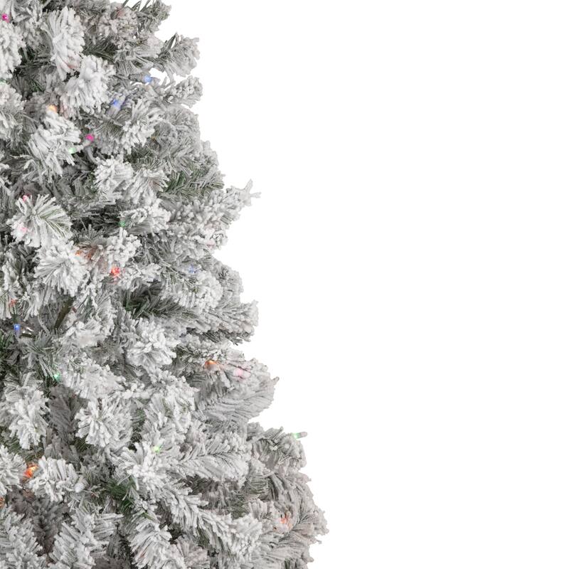 6.5' Flocked Madison Pine Artificial Christmas Tree, Multi Lights - 6.5 Foot