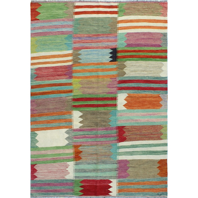 Modern Flatweave Aldrin Ivory/Green Rug - 5'7" x 8'2"