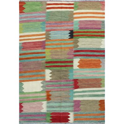 Modern Flatweave Aldrin Ivory/Green Rug - 5'7" x 8'2"
