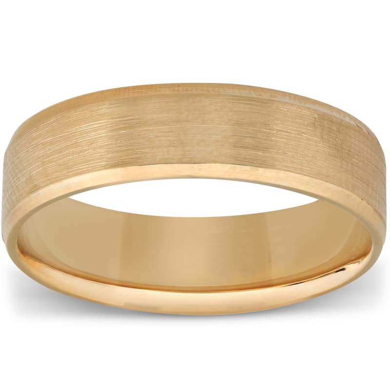 Bliss Diamond Men's Yellow Gold 6mm Plain Wedding Band with Satin Center and Bright Sides - 7.5