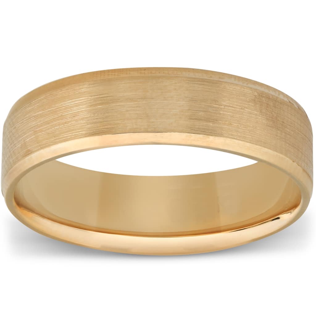 Bliss Diamond Men's Yellow Gold 6mm Plain Wedding Band with Satin Center and Bright Sides