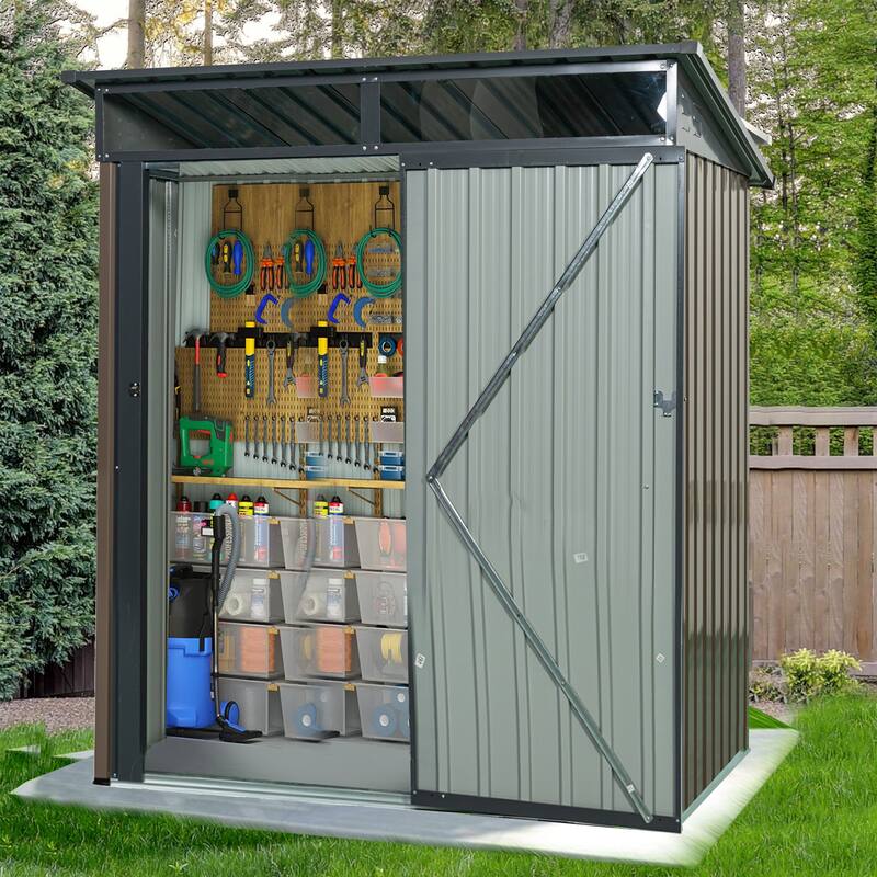 5 x 3 FT Metal Storage Shed, Transparent Panel Windows, Lockable - 5ft x 3ft