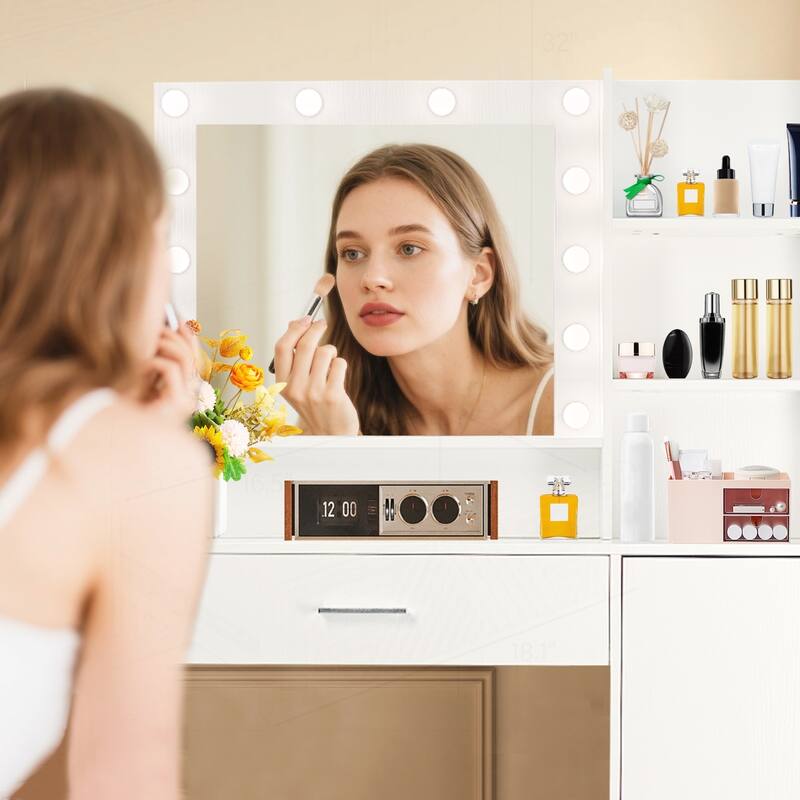 Versatile Vanity Desk with Mirror and Lights, Ideal for Makeup and Storage