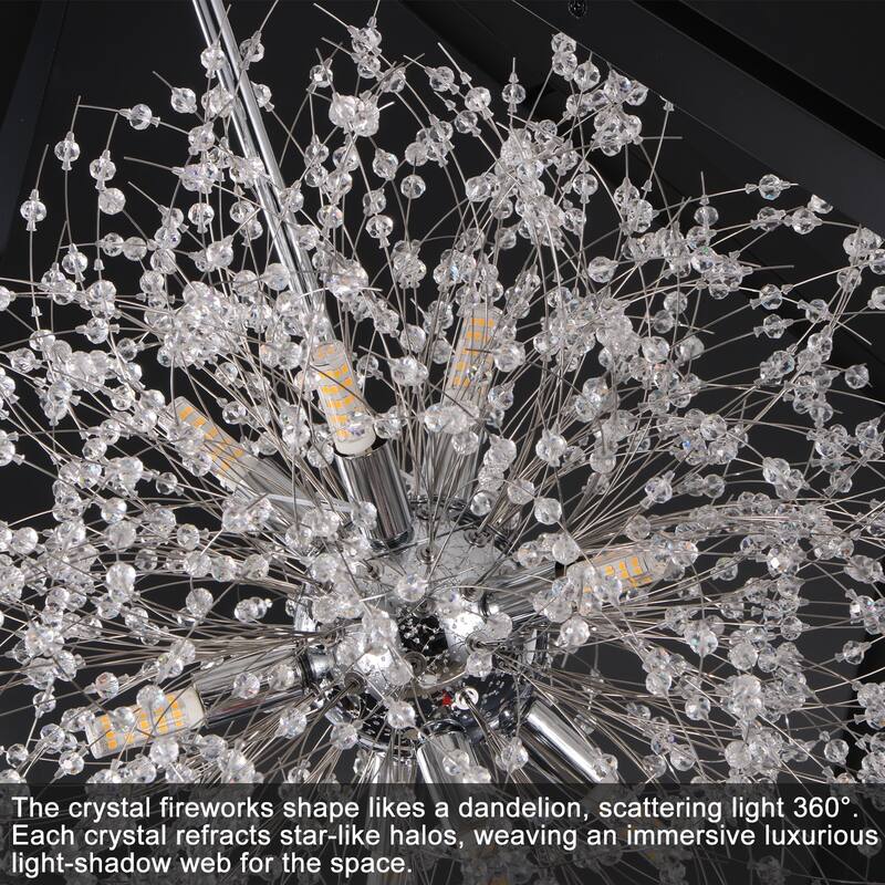 Modern Black Sputnik Crystal Chandelier Pendant Light for Dining Room - Dia.30.71-in