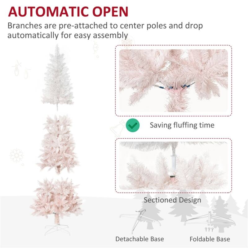 Small Indoor White-Pink Christmas Tree with Flame Retardant Branches and Sturdy Stand - Multi