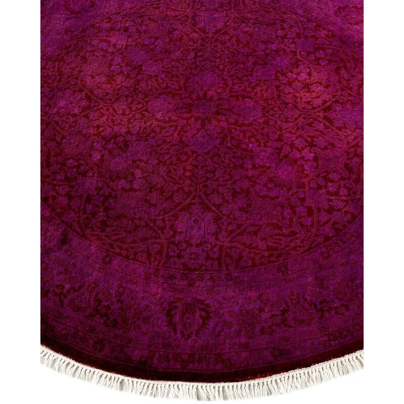 Overton Hand Knotted Wool Vintage Inspired Modern Contemporary Overdyed Purple Round Area Rug - 4' 1" x 4' 1"