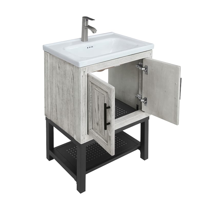 Roomfitters 24" Bathroom Vanity with Sink, Freestanding Storage Cabinet with 2 Doors and Open Shelf