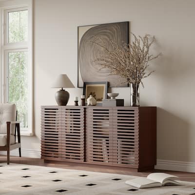 Buffet Sideboard With Solid Wood Doors, Storage Dining Room Cabinet, 59.92"w x 15.75"d x 29.53"h