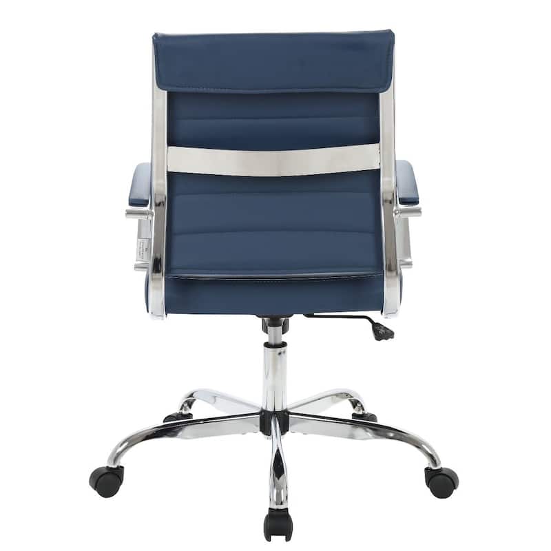 Benmar Leather Ribbed Office Chair with Chrome Frame, Adjustable Height, Tilt Lock, 360° Swivel, and Smooth Rolling Casters