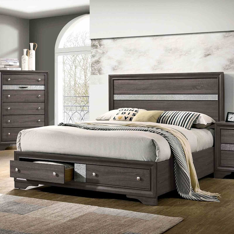Contemporary Gray Finish 1Pc Footboard Drawers Bed