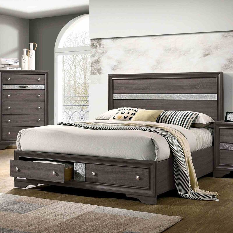 Contemporary Gray Finish Storage Bedroom Set Bed Dresser Mirror Nightstand Chest