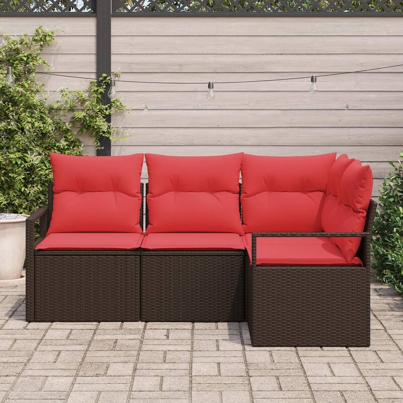 vidaXL 4/5 Garden Sofa Set with Cushions Black/Brown/Grey Poly Rattan - 69.7 x 48 x 27.2
