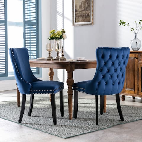 Upholstered Wing-Back Dining Chairs(Set of 2) - N/A