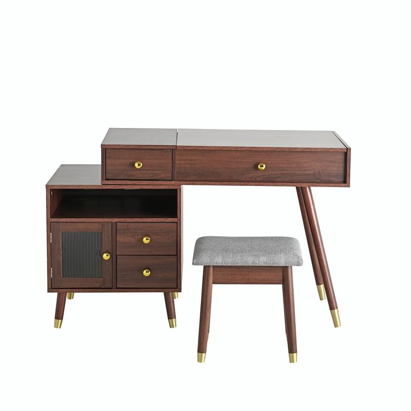 3-in-1 Vanity Desk with Lighted Flip-Top Mirror & Adjustable Cabinet