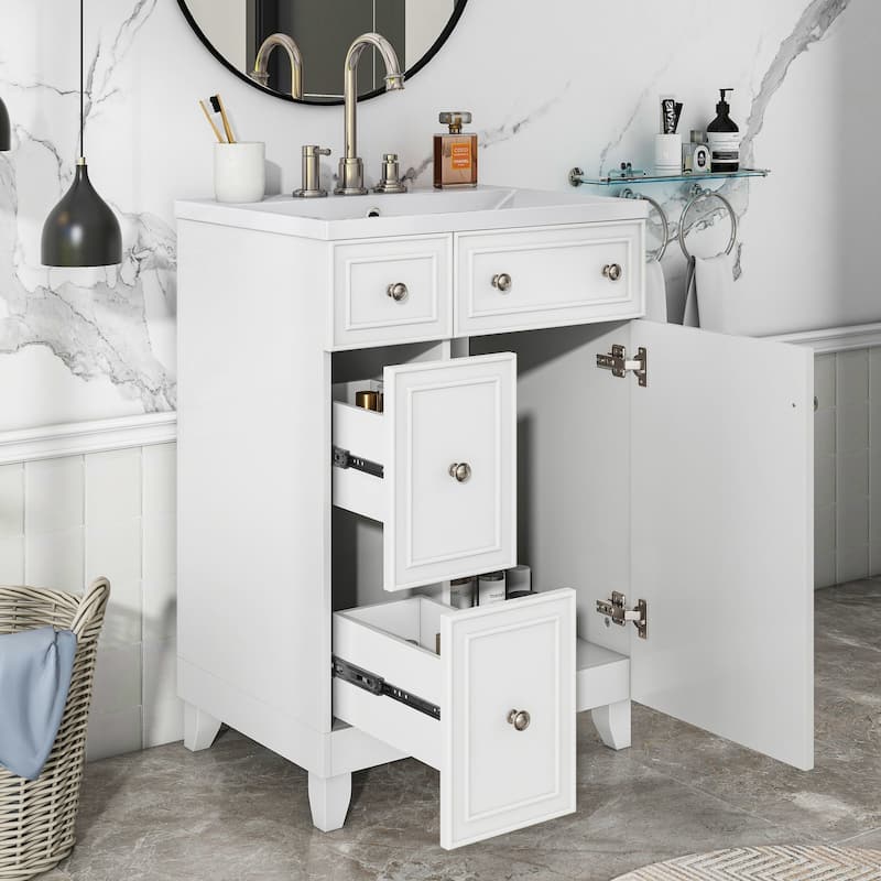 24 inch Freestanding Bathroom Vanity Set in White with Integrated Ceramic Sink