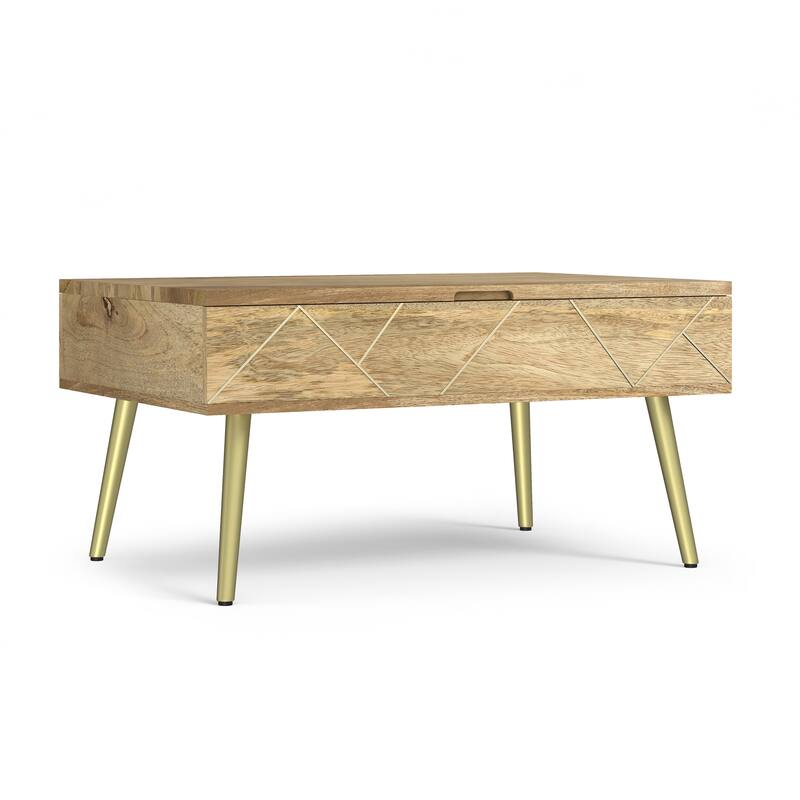 Simpli Home Jager SOLID MANGO WOOD 36" Wide Rectangle Modern Lift Top Coffee Table in Natural - 36 inch Wide