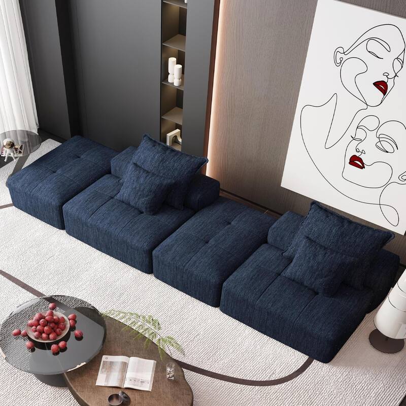 Modern Oversized Modular Chenille Sectional Sofa with 2 Ottomans and 2 Seat, 4 Pillows for Living Room