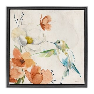 Stupell Cottage Flowers & Bird Framed Floater Canvas Wall Art Design By ...