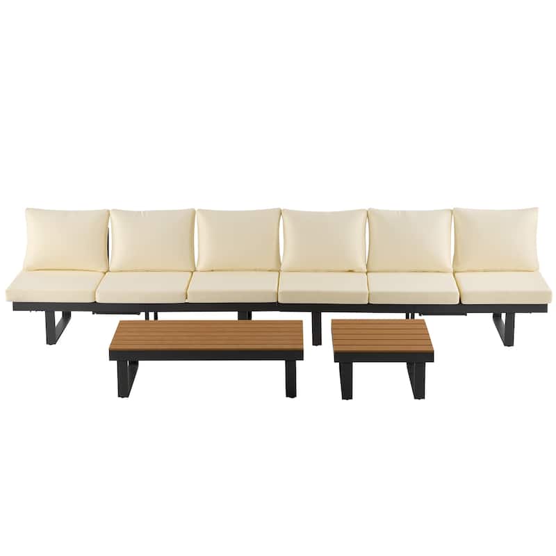 Outdoor Modular Sectional Sofa Set with Coffee Table, Side Table, and Adjustable Reclining Seats