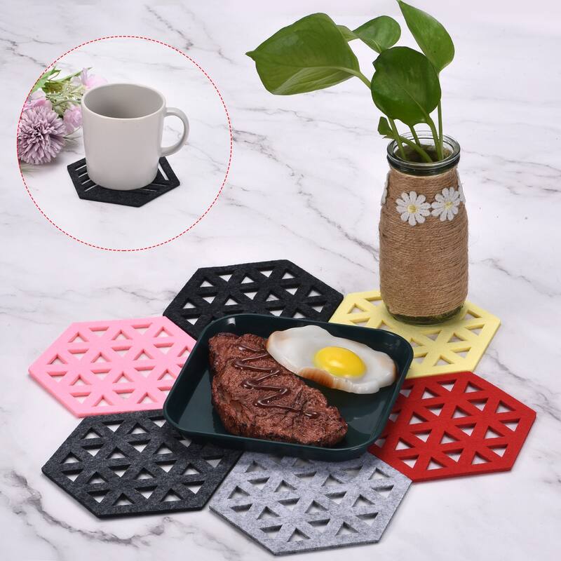 Felt Coaster, Hexagonal Pad Coaster for Drink Cup Pot Bowl Vase
