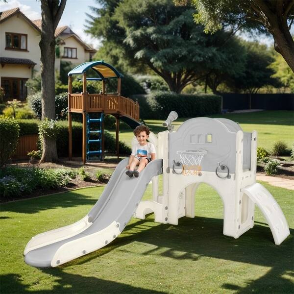 slide 2 of 34, Kids Slide Playset Structure 7 in 1,Freestanding Spaceship Set w/Slide