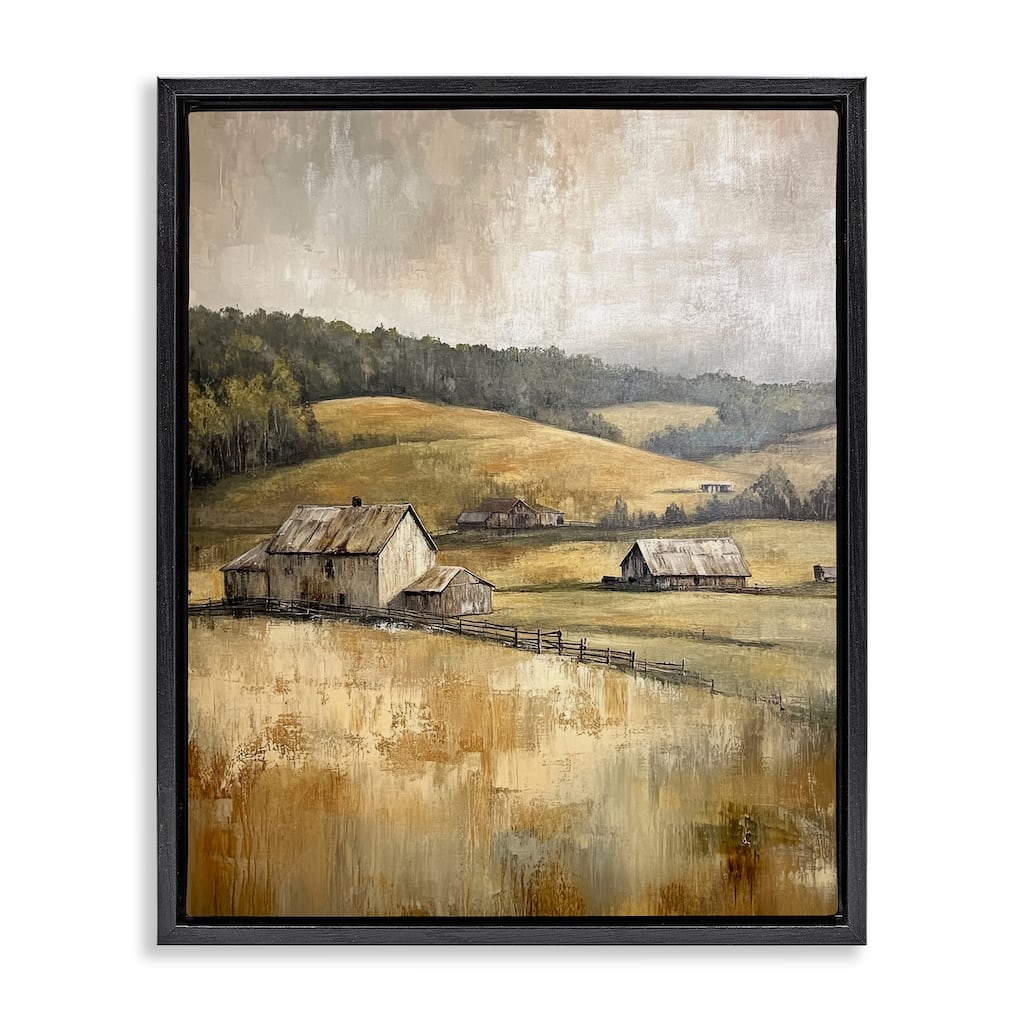 Stupell Rustic Farmland & Rolling Hills Framed Floater Canvas Wall Art Design By Petal Prints Design