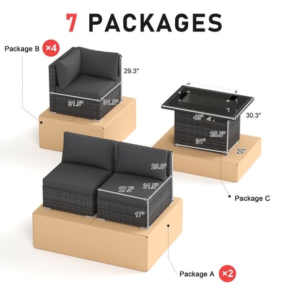 dimension image slide 3 of 5, FINCATI Outdoor High-back Wicker Patio Sectional Set, 500 lbs Luxury Oversized Conversation Set, Spacious Couch Set