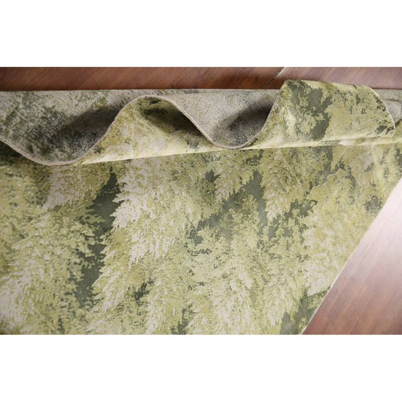 Green Modern Indian Abstract Rug Hand-Knotted Wool Carpet - 4'8"x 6'6"