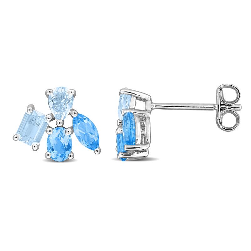 Miadora Multi-Gem Cluster Stud Earrings Sterling Silver - Blue