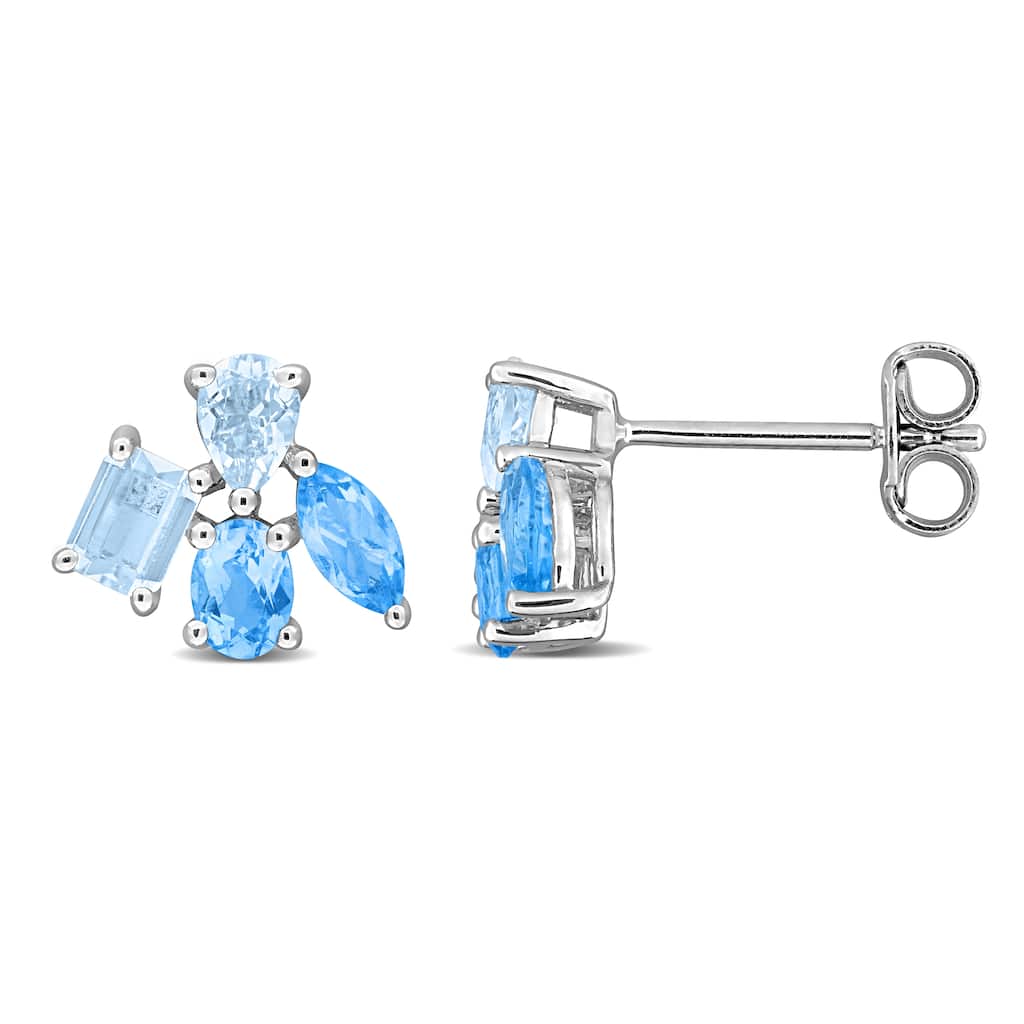 Miadora Multi-Gem Cluster Stud Earrings Sterling Silver