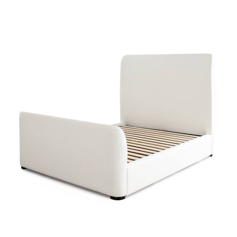 Zuo Contemporary King Size Bed, Contoured Tall White Padded Upholstery