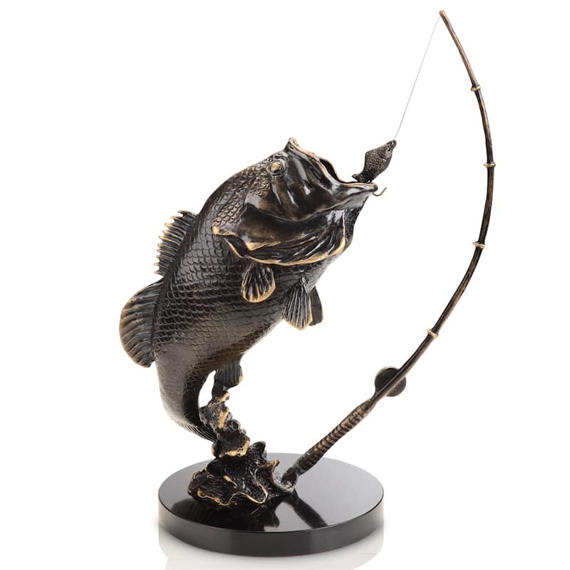 Spi Brass Largemouth Bass Statue - 13 X 10 X 6.5 inches