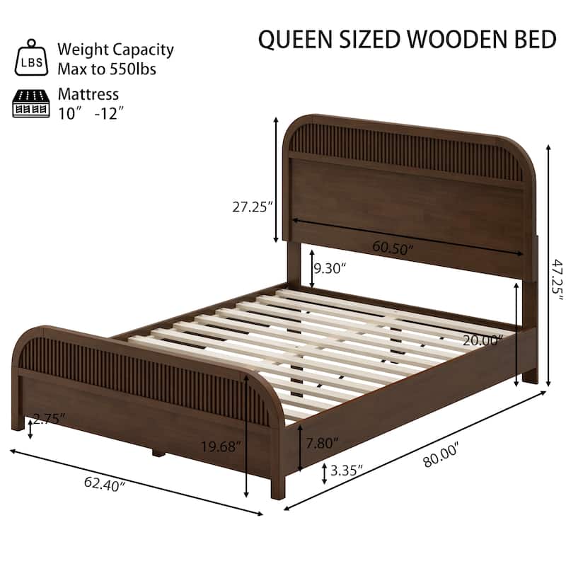Christopher Knight Home - Modern Wood Platform Bed Frame with Headboard and Wooden Slats Support - No Box Spring Needed