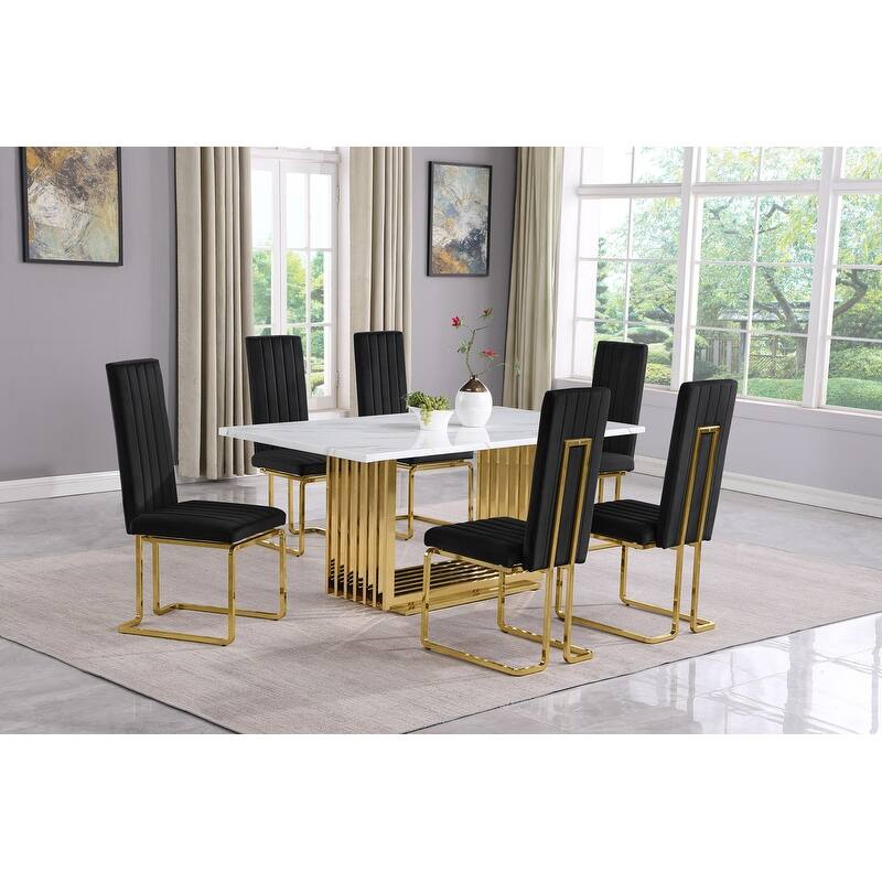 Best Quality Furniture D310/1-SC340-7 Dining Set with 68" White Marble Top