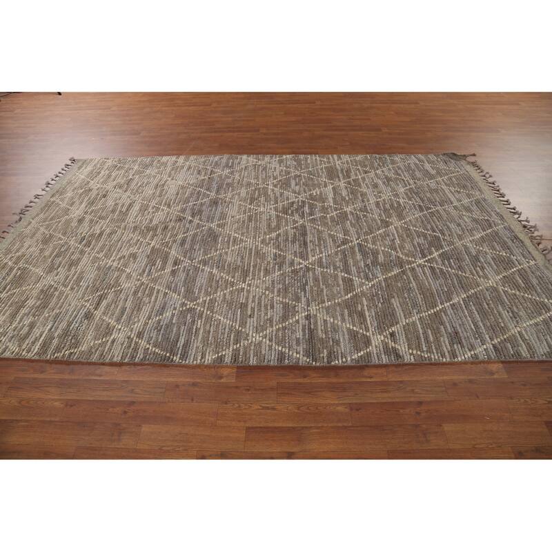 All-Over Trellis Moroccan Oriental Area Rug Handmade Beige Wool Carpet - 5'8"x 9'6"