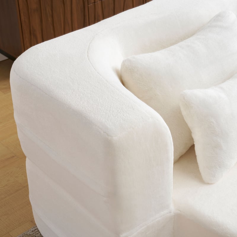 Queen Size Modern Sofa With 4 Pillows,Plush Fabric Futon Sofa Couch,High-Density Foam Folding Mattress,No Assembly Required