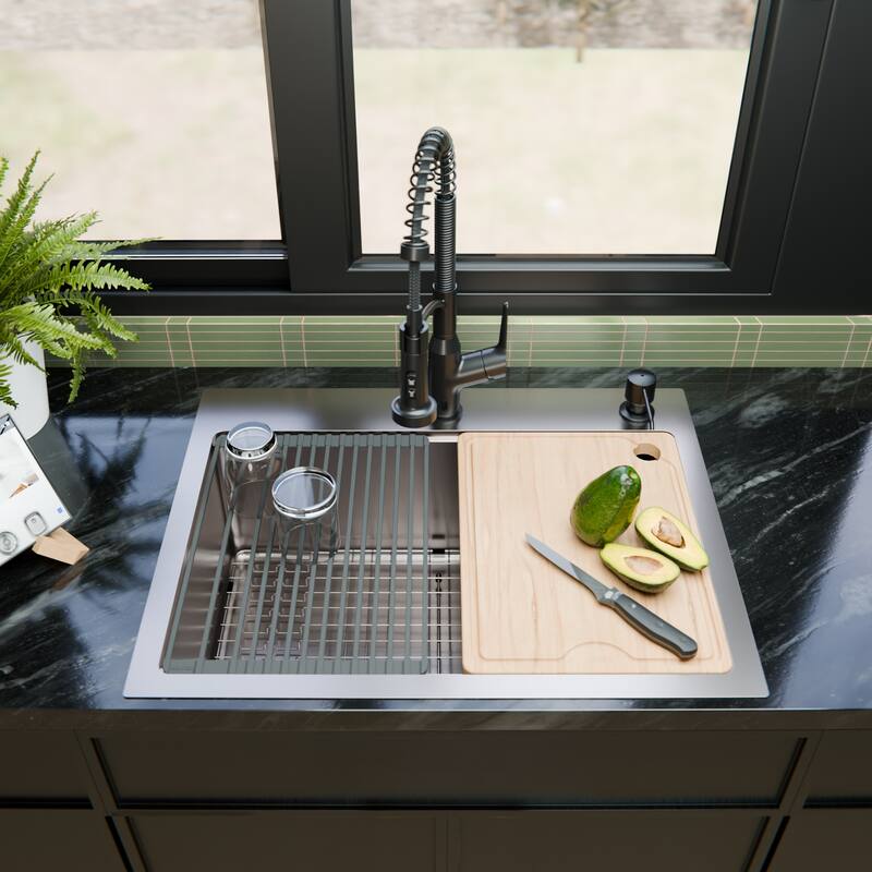 Karran Fusion Top Mount 28-in x 22-in Stainless Steel Single Bowl Workstation Kitchen Sink