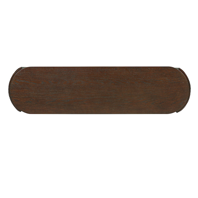 Roomfitters Entryway Console Table with Natural Wood Finish, Oval Top, Fluted Legs and 2 Storage Spaces