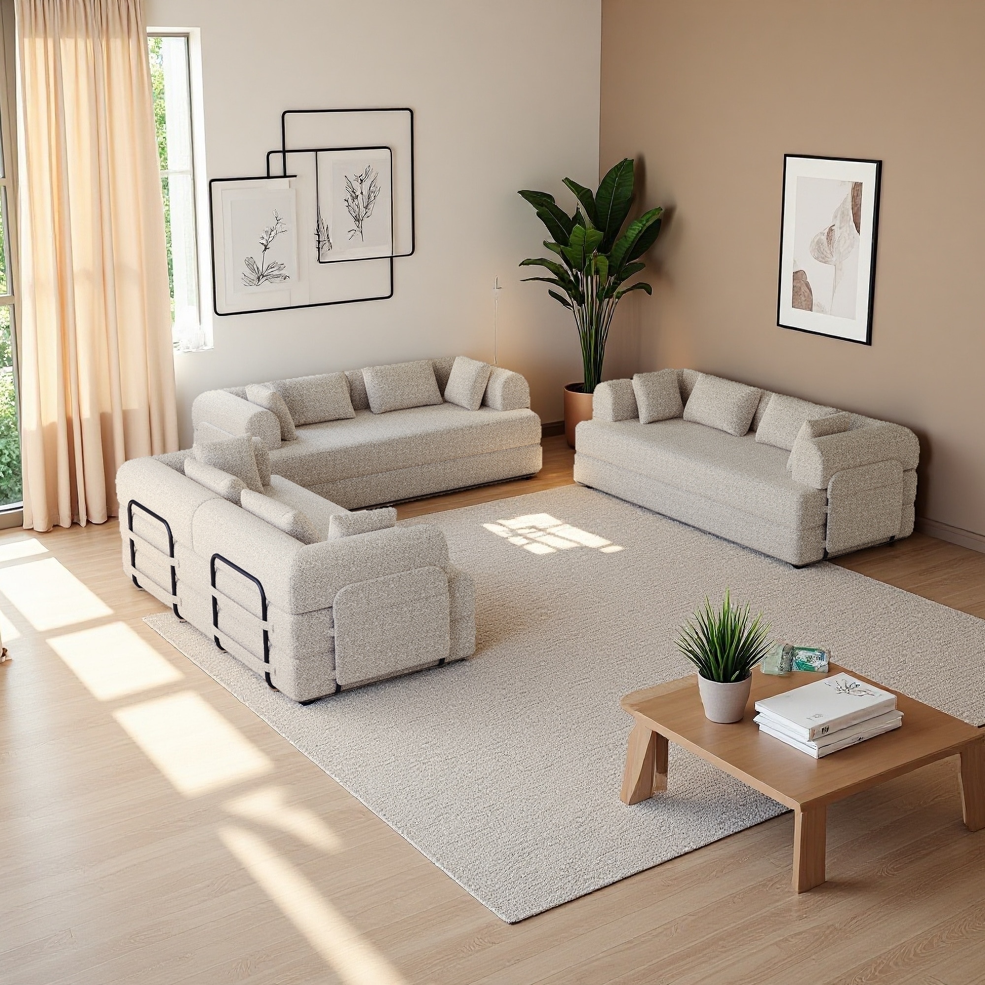 78.7" Chenille Sleeper Sofa Bed with Cylindrical Pillow, Storage Pocket and No Assembly Required