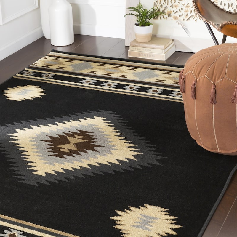 Livabliss Paramount Southwestern Geometric Area Rug - Black - 2' 2" x 7' 7"