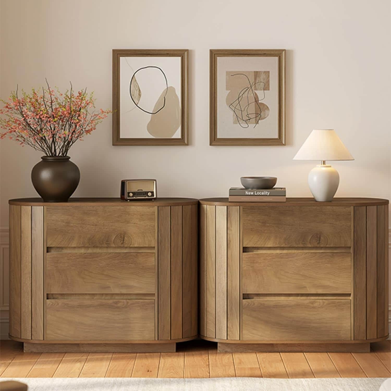 35" Wide Large Nightstand with 3 Drawers, Oversized Night Stand, Large End Tables, Modern Dresser for Bedroom (Set of 2)