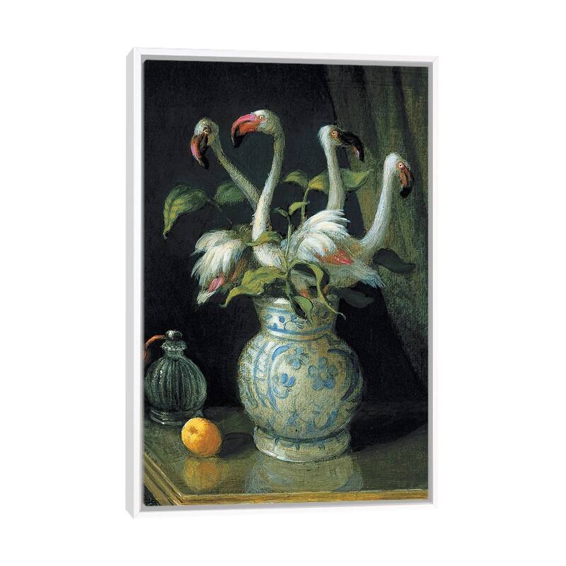 iCanvas "Flamingo Flowers" by Michael Sowa Framed Canvas Print - White - 26x18