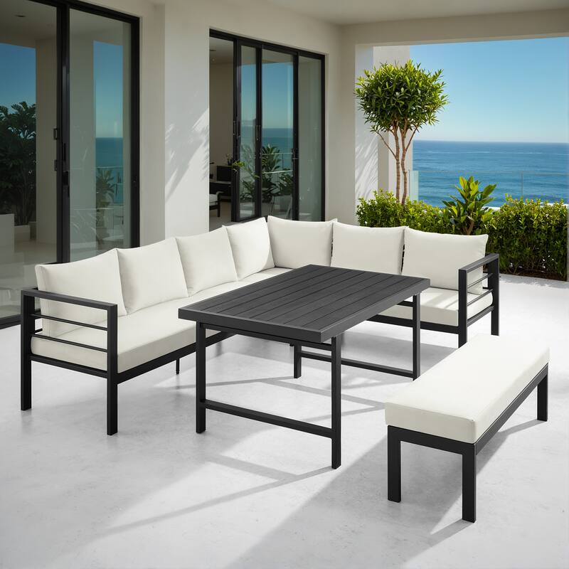 Corvus Galilee 5-Piece Iron Frame Outdoor Patio Set with Cushions and Rectangular Table