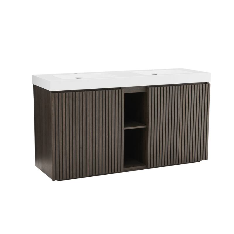 GDFStudio - Galan 60" Freestanding Bathroom Vanity with Quartz Sink, Solf Close Doors, Open Storage Shelf, NO Drain & Faucet